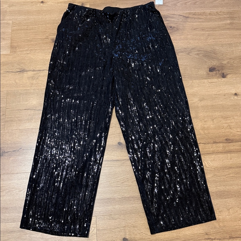 Cato Black Sequin Wide Leg Pants